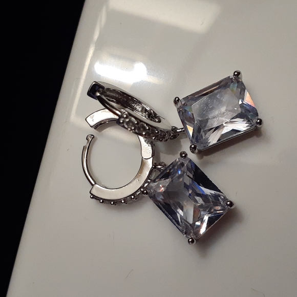 Drop Dangle Earrings White Sapphire 925 Silver - Elegant - Picture 4 of 11